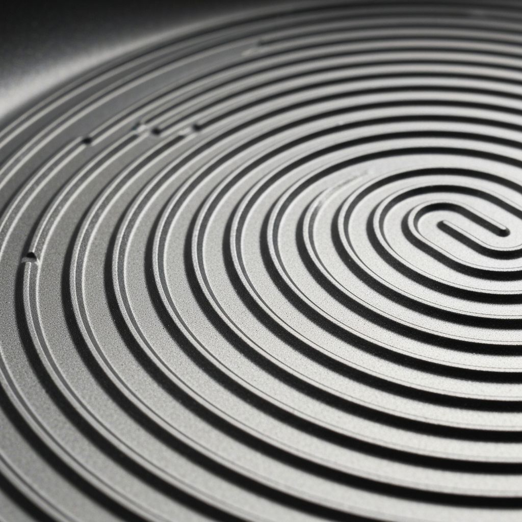 Close-up of Circulon's patented Hi-Low circular groove system showing the raised rings that protect the nonstick coating